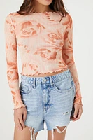 Rose Print Mesh Top