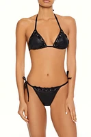 Faux Leather Laced String Bikini Bottoms