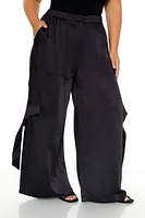 Plus Satin Mid-Rise Cargo Pants