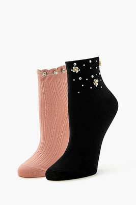 Floral Quarter Socks Set - 2 pack