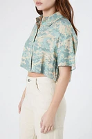 Boxy Camo Print Cropped Shirt