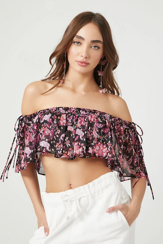 Off-the-Shoulder Floral Flounce Crop Top