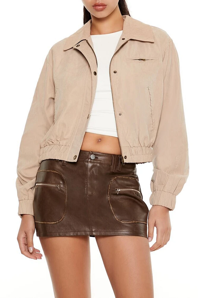 Faux Suede Cropped Bomber Jacket