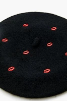 Lipstick Kiss Embroidered Beret