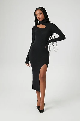 Cutout Turtleneck Midi Sweater Dress