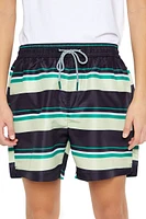 Striped Drawstring Swim Trunks
