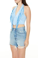 Faux Suede Fringe Halter Crop Top