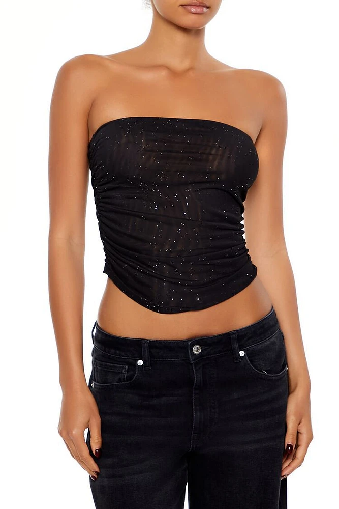 Glitter Mesh Tube Crop Top