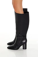 Faux Leather Block Heel Boots