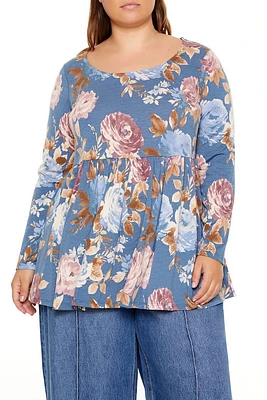 Plus Floral Print Flounce Top