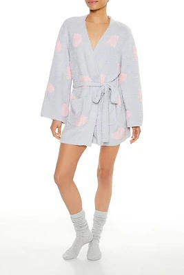 Heart Print Tie-Waist Robe