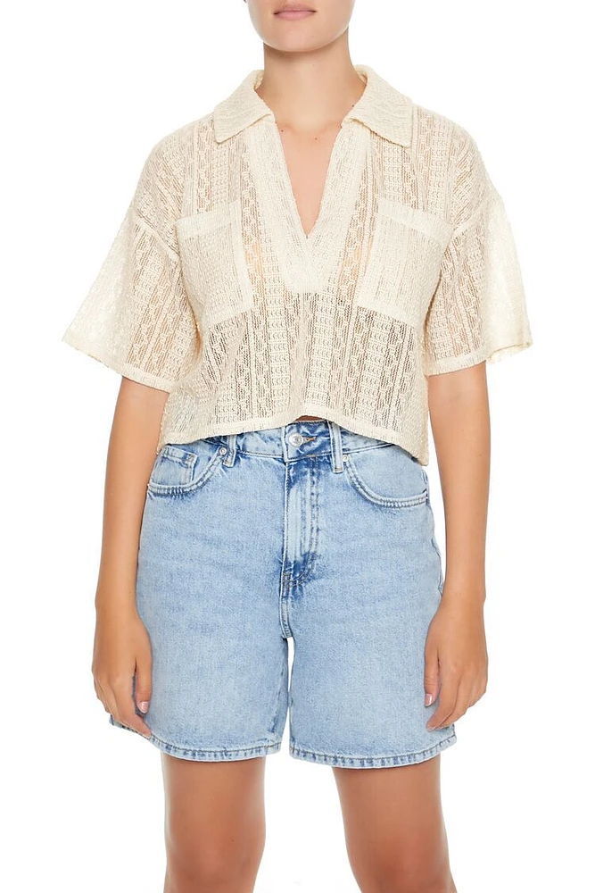 Sheer Split-Neck Jacquard Shirt