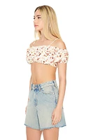 Floral Print Open-Shoulder Crop Top