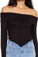 Off-the-Shoulder V-Hem Crop Top