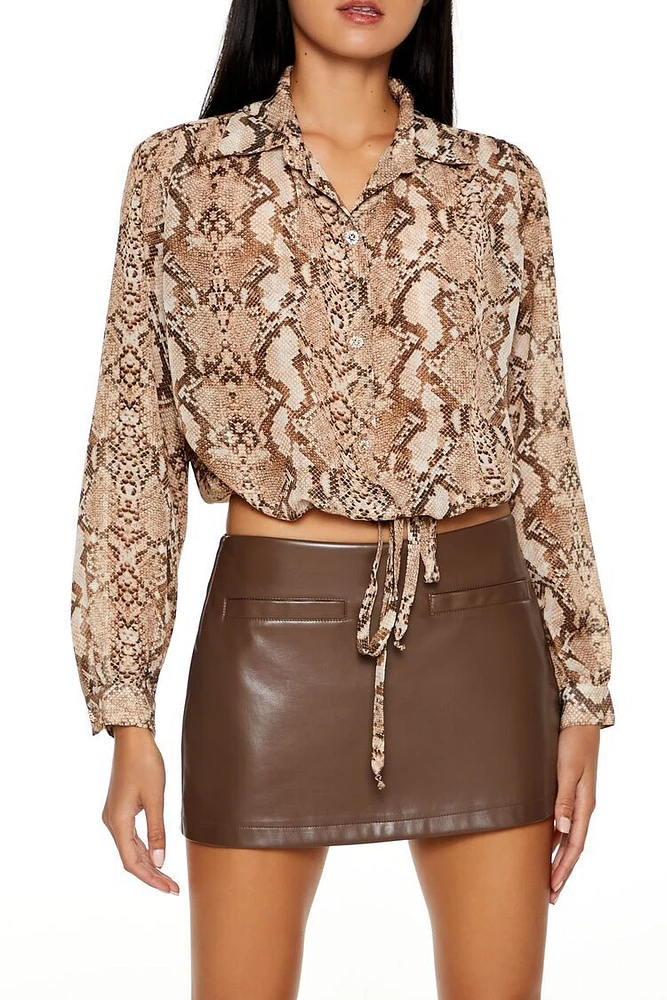 Snake Tie-Front Cropped Shirt