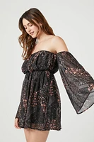 Paisley Print Off-the-Shoulder Mini Dress