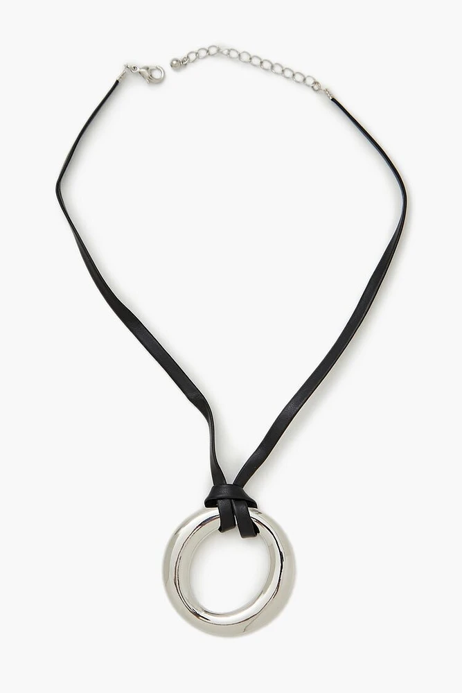 Faux Leather Cord O-Ring Necklace