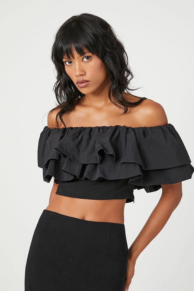 Velvet Off-the-Shoulder Ruffle Top