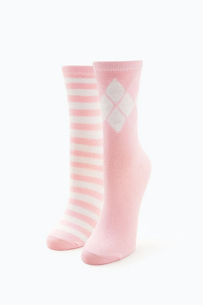 Striped Argyle Crew Sock Set - 2 pack