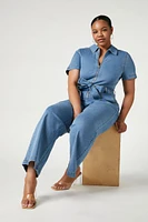 Plus Zip-Up Denim Jumpsuit