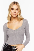 Marled Sweetheart Sweater-Knit Crop Top