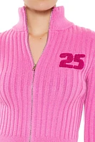 25 Patch Ribbed Zip-Up Sweater