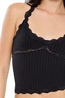 Cropped Lace-Trim Halter Top