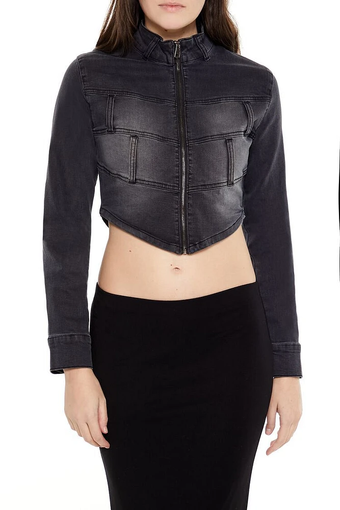 Cropped Denim Moto Jacket