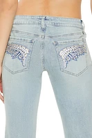 Flare Wing Embroidered Low-Rise Jeans
