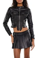 Notched Faux Leather Moto Jacket