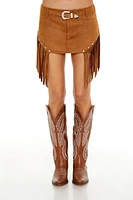 Faux Suede Fringe Mini Skirt