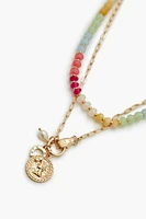 Beaded Layered Charm Necklace