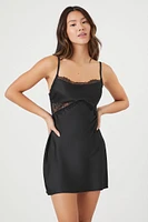 Lace-Trim Satin Lingerie Slip Dress