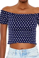 Off-the-Shoulder Polka Dot Crop Top