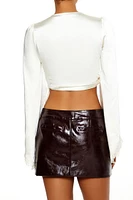 Lace-Trim Satin Wrap Crop Top