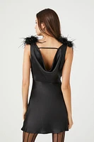 Feather-Trim Satin Slip Dress