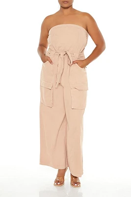 Plus Strapless Cargo Jumpsuit