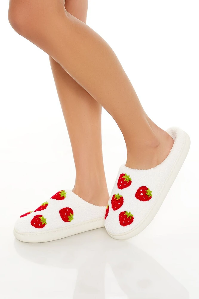 Plush Strawberry House Slippers
