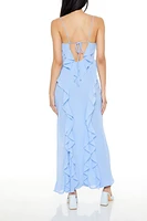 Chiffon Ruffle M-Slit Maxi Dress