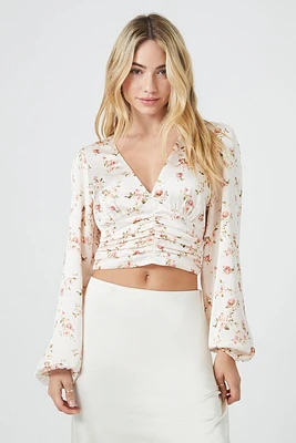 Satin Floral Print Crop Top