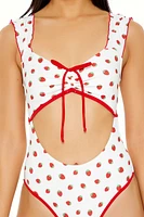 Strawberry Ruffle-Sleeve Monokini One-Piece Swimsuit