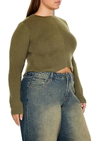 Plus Cropped Notched Sweater