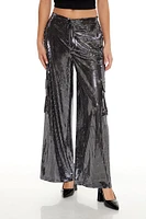 Metallic High-Rise Cargo Pants