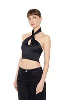 Satin Crisscross Halter Crop Top