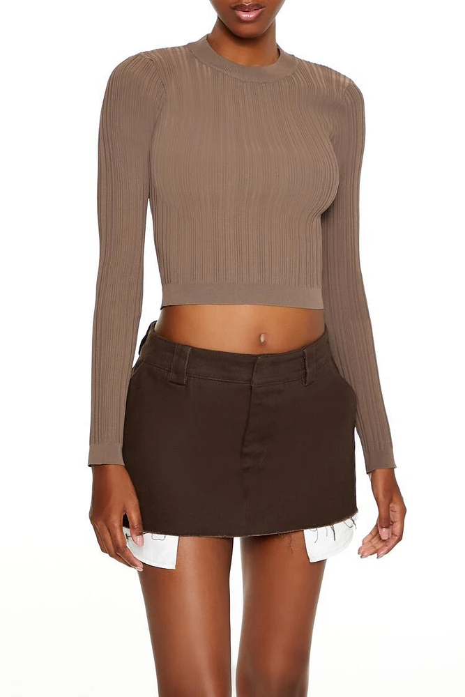 Ribbed Knit Long-Sleeve Crop Top