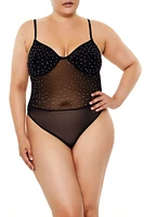 Plus Rhinestone Mesh Bodysuit