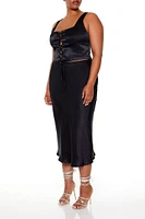 Plus Satin Midi Skirt