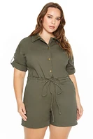 Plus Denim Tie-Waist Romper