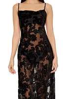 Sheer Flocked Paisley Maxi Dress