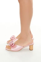 Satin Rosette Block Heels